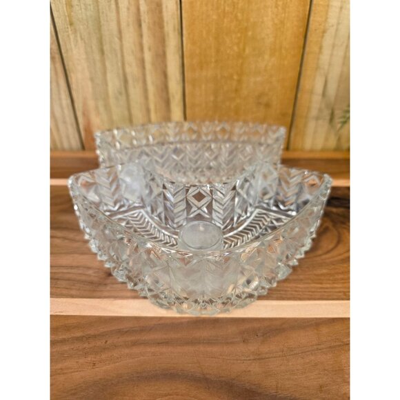Vintage Clear Cut Glass Fan-Shaped Candle Holder Dish Set - Picture 4 of 8